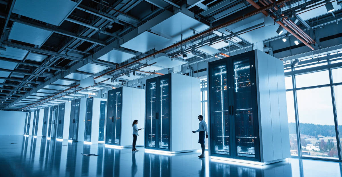 Salle serveur futuriste d'un data center dédié à l'IA dans le Nord de la France, projet d'Escaudain