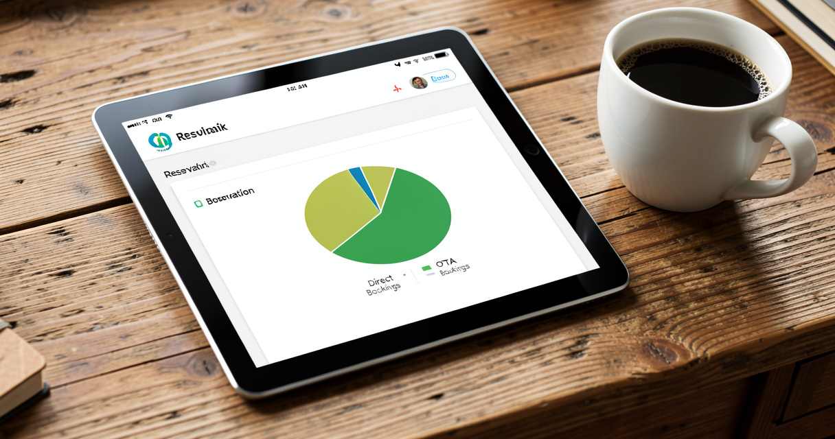 Tableau de bord Open Pro affiché sur une tablette avec graphique de réservations directes