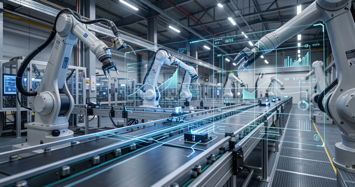 Usine automatisée avec superposition numérique illustrant la planification avancée d'un Advanced Planning System