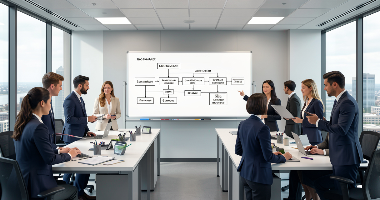 Réunion pour définir une stratégie go to market avec un tableau blanc