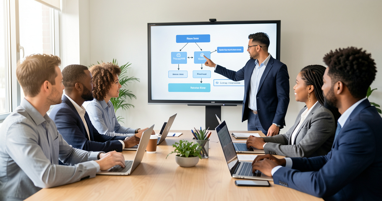 Équipe préparant le déploiement d'un agent IA Chatbase dans un espace de travail moderne