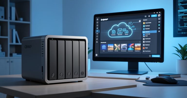 NAS QNAP affichant une interface de snapshots et de sauvegarde sécurisée