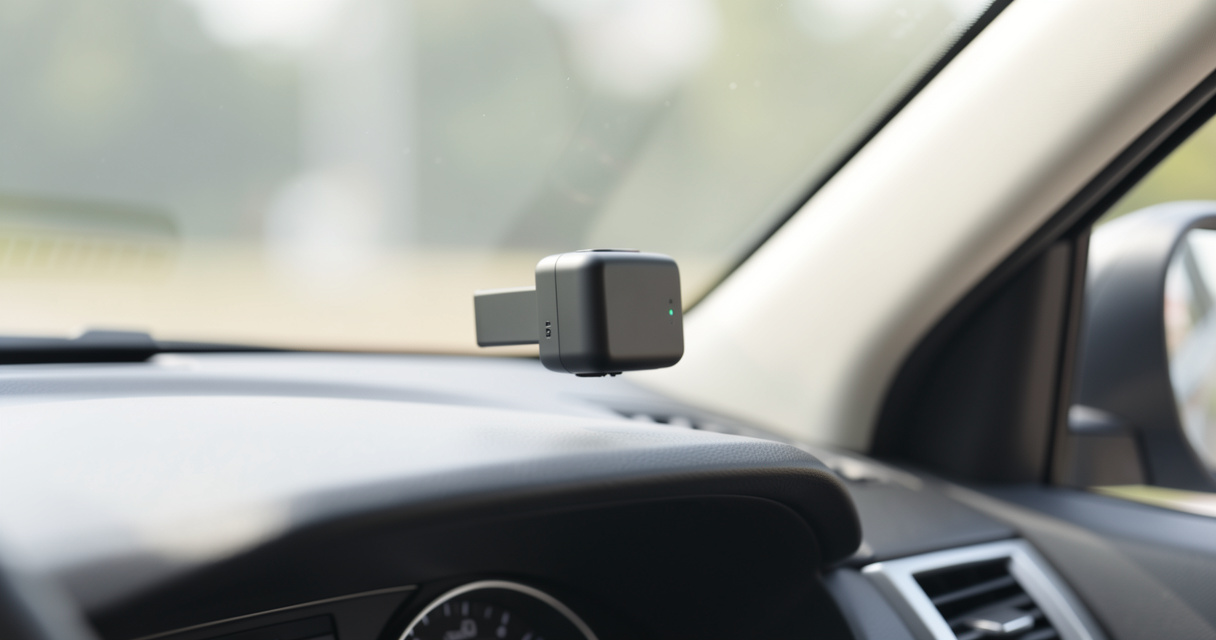 Traceur GPS Shadow Tracker discret installé sous un tableau de bord