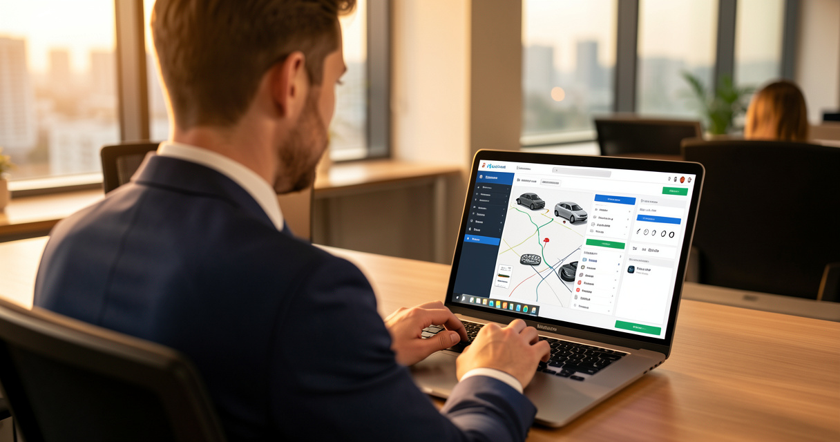 Gestionnaire consultant le suivi de flotte Shadow Tracker sur ordinateur