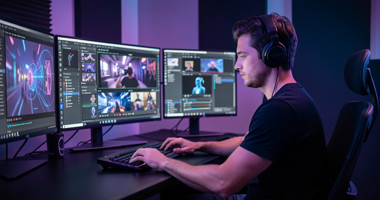 Éditeur vidéo utilisant la suite Akool pour créer des avatars IA
